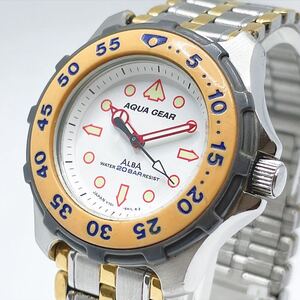 稼動品 SEIKO セイコー ALBA アルバ AQUA GEAR 黄色ベゼル V701-6360 クオーツ レディース 腕時計 1981年製 UKTC