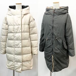 La16 AIGLE エーグル リバーシブル ダウンコート ロングダウンジャケット フーディー 2way Mサイズ レディース 女性服 アウター 