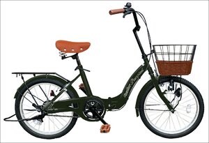 軽快車20インチ シティサイクル 折りたたみ自転車　TS20M カーキ 空気入れ付き AIJYU CYCLE