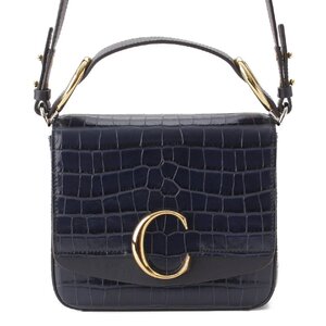 【クロエ】Chloe　C クロコ型押し レザー 2WAYハンドバッグ ショルダーバッグ CHC19WS199 ネイビー 【中古】【正規品保証】200549