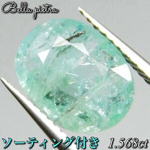 1.568ct★希少☆天然パライバトルマリン ネオングリーンブルー オーバル ルース 裸石 宝石 天然石 日本宝石科学協会ソーティング付き 13