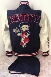 激安！新品(M)定価21,780円[Betty Boop&ブレイブマン(フード脱着式)ボンディング スタジャン]BBB-2242黒 スタジアムジャンパー アメカジ486