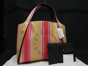 ■極美品■ STELLA McCARTNEY ステラ マッカートニー ストロー トートバッグ ショルダー レディース ベージュ系×レッド系 AZ4553