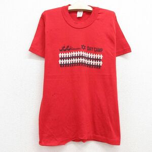 古着 半袖 ビンテージ Tシャツ キッズ ボーイズ 子供服 80s DAY CAMP 人 コットン クルーネック 赤 レッド ユニフォーム ゲームシャツ