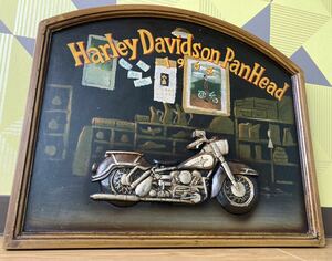 ハーレーダビッドソン パンヘッド 木製 看板 ビンテージ アメリカン 雑貨 バイク ガレージ ダイナー 昭和 レトロ アンティーク インテリア
