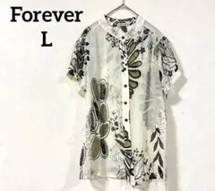 ☆760a.フォーエバー　リーフ柄シアーブラウス　L　透け感　ベルト付　トップス