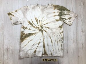 メンズ 絞り柄 タイダイ染め 半袖Tシャツ カーキベージュ