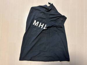 MHL ロゴ 半袖 Vネック Tシャツ サイズM 紺 後染め