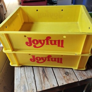 ☆レア品！プラスチックBOX joyfull ケース プラケース コンテナボックス 黄色　イエロー レトロ 小物入れ 収納 2個セット☆