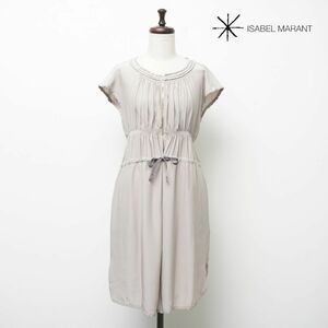 ISABEL MARANT ETOILE イザベルマランエトワール 半袖シルクギャザーワンピース 膝丈 フロントジップ レディース グレー サイズ1*EC965