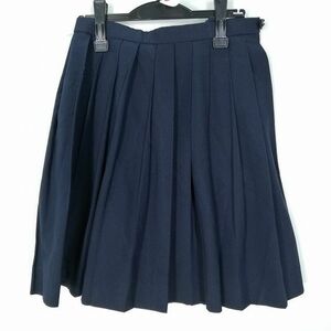 1円 スクールスカート 夏物 w66-丈55 紺 中学 高校 プリーツ 学生服 制服 女子 中古 HK8343