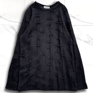 【23AW】 Yohji Yamamoto POUR HOMME ヨウジヤマモトプールオム ニット セーター ダメージ加工 ジャガード織り プルオーバー 長袖 ブラック