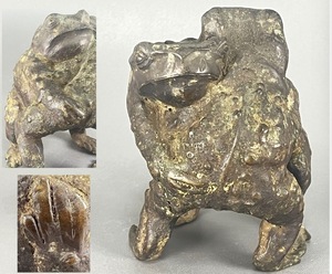 時代物 ブロンズ 銅像 カエル相撲 品 美術品 古美術品 骨董品 時代品 13-12k 重約1259g