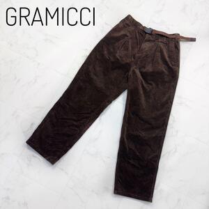 GRAMICCI グラミチ　ブラウン コーデュロイ ワイドパンツ　タック　L ベルト付き　クライミングパンツ　