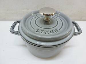 N7850ta 未使用？staub/ストウブ ピコ・ココット ラウンド 14cm グレー 両手鍋 ホーロー