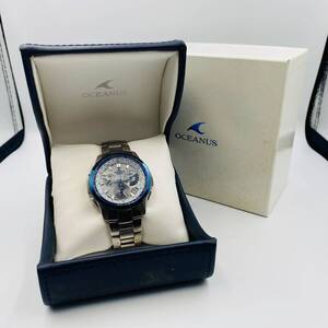 ♪A91086:CASIO カシオ OCEANUS オシアナス 4749 OCW-M700 文字盤白 電波ソーラー クロノグラフ コマ・箱付