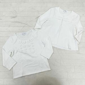 1461◎ courreges クレージュ アンサンブル ニット カーディガン 七分袖 フック 無地 カジュアル ホワイト レディース38