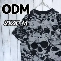 ODM 半袖 Tシャツ ドクロ 総柄 スカル 髑髏 M 黒 メキシコ製 メンズ