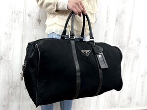 極美品 PRADA プラダ テスート ボストンバッグ バッグ ナイロン×サフィアーノレザー 黒 A4収納可 79858