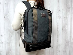 極美品 TUMI トゥミ バックパック リュックサック バッグ ナイロンキャンバス×レザー グレー×茶 A4収納可 メンズ 78998