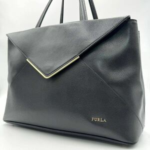 1円〜【極美品】FURLA フルラ メンズ トートバッグ ビジネスバッグ 肩掛け A4 大容量 通勤 通学 ロゴ オールレザー 本革 ブラック 黒