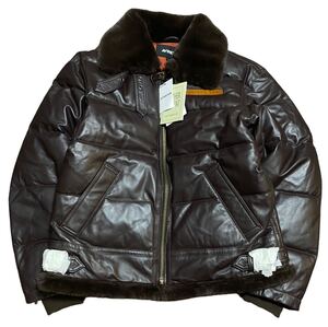 未使用品 新作 AVIREX LEATHER DOWN BOMMER JACKET アビレックス レザー ダウン ボンバージャケット 茶 L