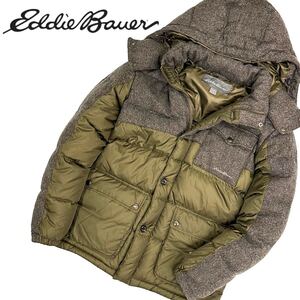 美品!!Eddie Bauer エディーバウアー 切替 ツイード Lot#14F617 EB650 超軽量 極暖 ダウンジャケット(S)着脱フード ブルゾン アウター 