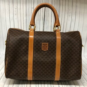 m001 F(100) オールドセリーヌ マカダム柄 ボストンバッグ PVC レザー ブラウン フランス製 CELINE SL 3-09,94 MADE IN FRANCE 旅行カバン