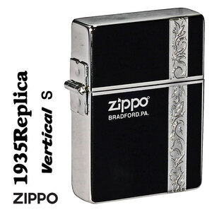 ZIPPO/1935 復刻レプリカ バーチカル アラベスク ブラック 銀メッキ 1935VERS 送料無料　【ネコポス可】