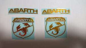 フィアット アバルト ABARTH 切り抜きタイプ アルミニウム メタルステッカー 文字ロゴ2枚 図柄ロゴ2枚 計4枚セット 本体色：金