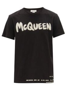 正規 21SS ALEXANDER McQUEEN アレキサンダーマックイーン グラフィティ ロゴ プリント クルーネック Tシャツ 黒 S 622104 QPZ57