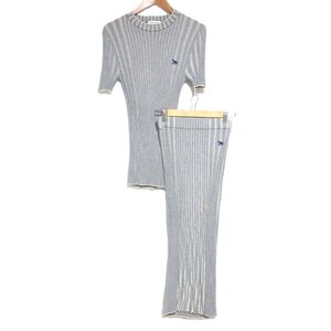 美品 24SS MAISON KITSUNE メゾンキツネ ベイビーフォックスパッチ クロップドスリーブリブセーター＋リブミディスカート M グレー ◆