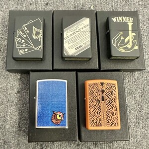 H047-NG8-162 ▲ Zippo ジッポー オイルライター 5点セット トランプ フクロウ ブラック オレンジ 他 喫煙具 5点火花あり