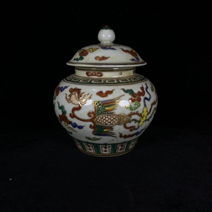 ywa|2902 中国磁器 陶芸 磁器『明宣徳五彩鳳紋蓋缶』施釉陶 古代工芸品 陶芸 精美彫 置物 收藏品