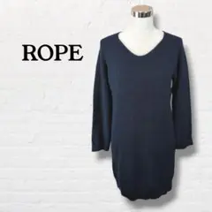 ROPE ロペ☆Vネックロングニット【38】紺 毛50%