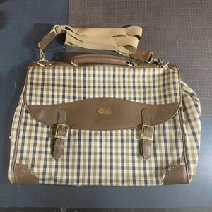 【13975P150】Aquascutum 2way バッグ トラベルバッグ ボストンバッグ カバン 鞄 ブラウン チェック 小旅行 紐付き アクアスキュータム 