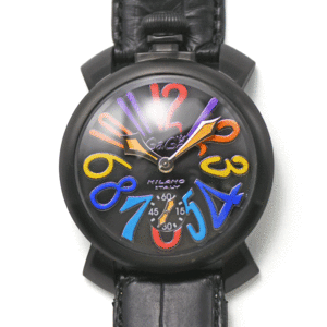 ガガミラノ GaGa MILANO マヌアーレ48MM 手巻き 5012.3 ブラック/マルチカラー メンズ 紳士用 男性用 腕時計 中古