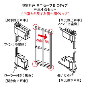 サニセーフⅡ折戸Ｃタイ右側固定用浴室折戸部品　YKKAP （最安値）　上下セット ＨＨＸ-0087　浴室折戸戸車4点セット 新品　右側固定用　