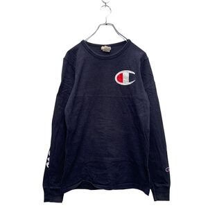 Champion 長袖 プリントTシャツ S ネイビー チャンピオン クルーネック 袖プリント ロンT ロングTシャツ 古着卸 アメリカ仕入 a603-6018