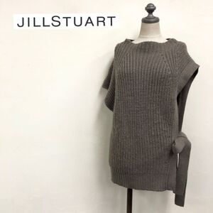 1N1835-K◆JILL STUART ジルスチュアート アシンメトリーニットトップス◆size2 ブラウン サイドリボン 厚手 リブ オフネック ウール混