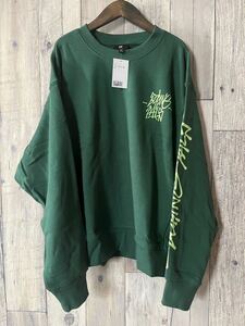 ■新品即決■ H&M スウェットトレーナー スリーブプリント グリーン系 袖プリント オーバーサイズ XL ソフト裏起毛 ドロップショルダー