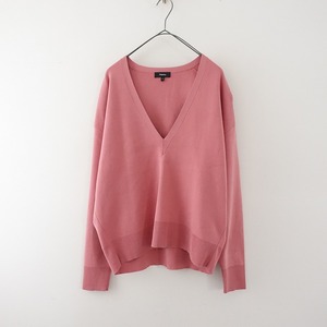 //【定価3.0万】セオリー theory *COTTON SILK DEEP V NECK pullover*Mローズピンク綿絹ハイゲージリブニット(2-2401-499)【60B42】