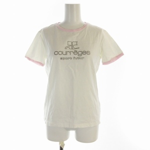 クレージュ courreges sport futur Tシャツ カットソー ロゴ プリント 半袖 42 L ピンク 白 ホワイト /RO レディース