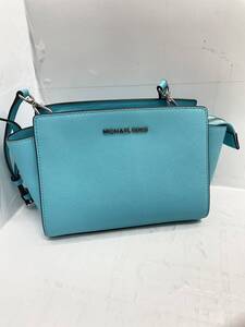 送料無料h56130 マイケルコース MICHAEL KORS 美品 ショルダーバッグ 斜め掛け レザー ロゴ プレート 30T3GLMM2L ターコイズブルー