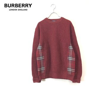 1I3080-F-N◆ BURBERRY LONDON バーバリー ニット セーター ノバチェック トップス ◆ sizeM ウール シルク レッド 秋冬