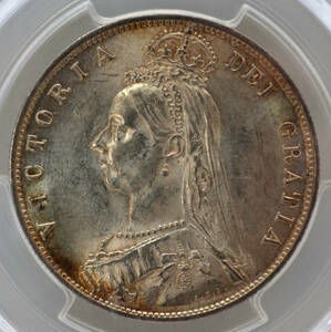 1887年 イギリス 1/2 Cr イギリス ビクトリア女王 ジュビリーヘッド ハーフクラウン 銀貨 PCGS MS62 Great Britain S-3924 Jub Head