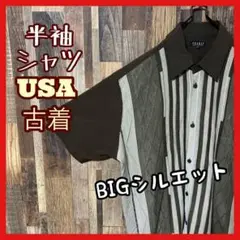 カーキ 2XL メンズ ストライプ ゆるだぼ シャツ USA古着 90s 半袖