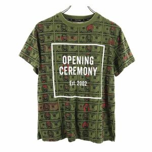 オープニングセレモニー 両面 ロゴ プリント 総柄 半袖 Tシャツ XS カーキ OPENING CEREMONY メンズ