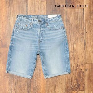 春夏/AMERICAN EAGLE/28インチ/デニム ハーフパンツ 3131-7467 ストレッチ◎ ダメージ加工 ショーツ 新品/青/ブルー/ih104/