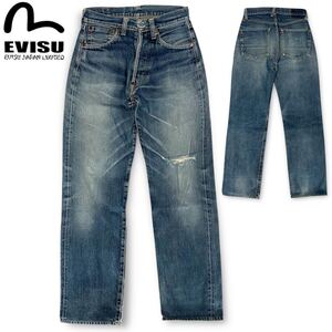 希少■EVISU (エヴィス) 初期 Lot 2000 №1 オールドフィットエビスヤデ タブ デニムパンツ ジーンズ 薄青 [W33 L35] 虎耳 カモメペイント